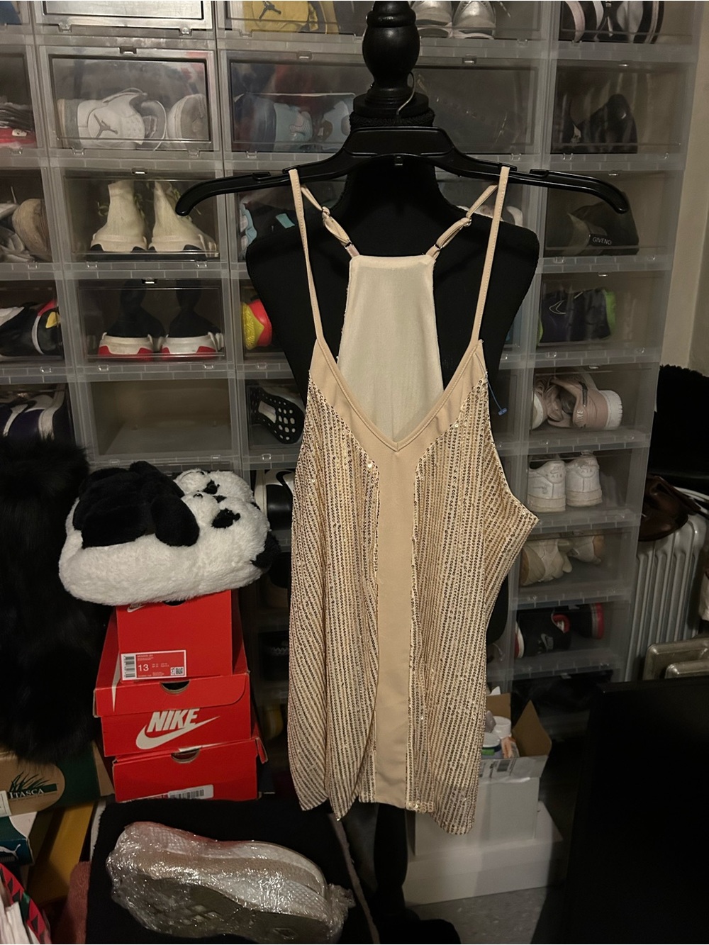 Beaded Champagne Strappy Tank Top